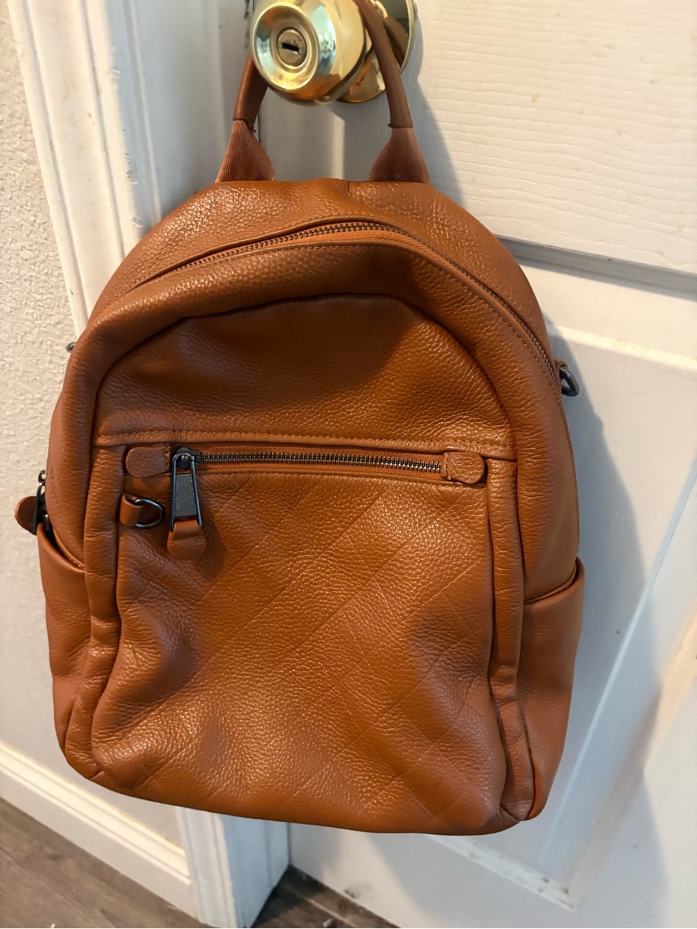 Classic Tan Pebbled Faux-Leather Mini Backpack